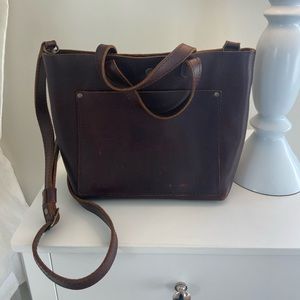 Dark brown leather satchel